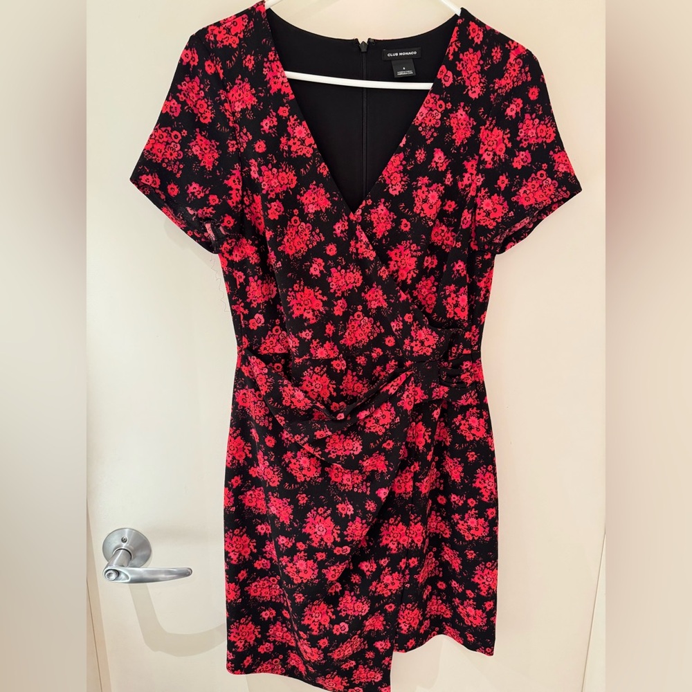 Club Monaco Black and Red Floral Midi Dress